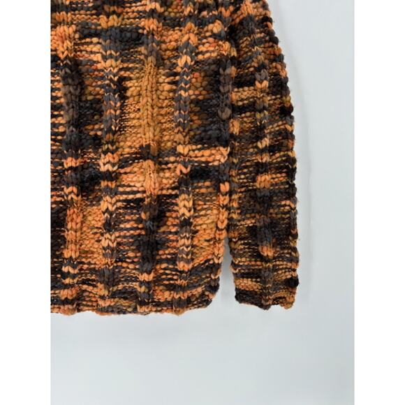 Handmade Sweater Womens Small Orange Black Chunky Knit Pullover Mock Neckline - Picture 10 of 16